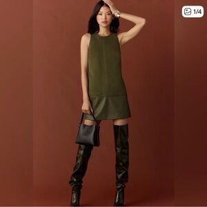 Anthropologie Faux Leather Olive Green Sleeveless mini dress